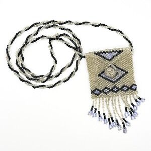 Vintage Native American Style Fully Beaded Medicine Pouch Necklace Peyote Stitch